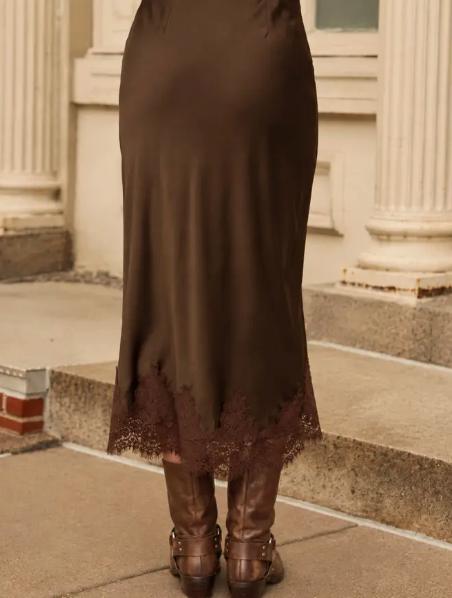 Satin Lace Pencil Skirt