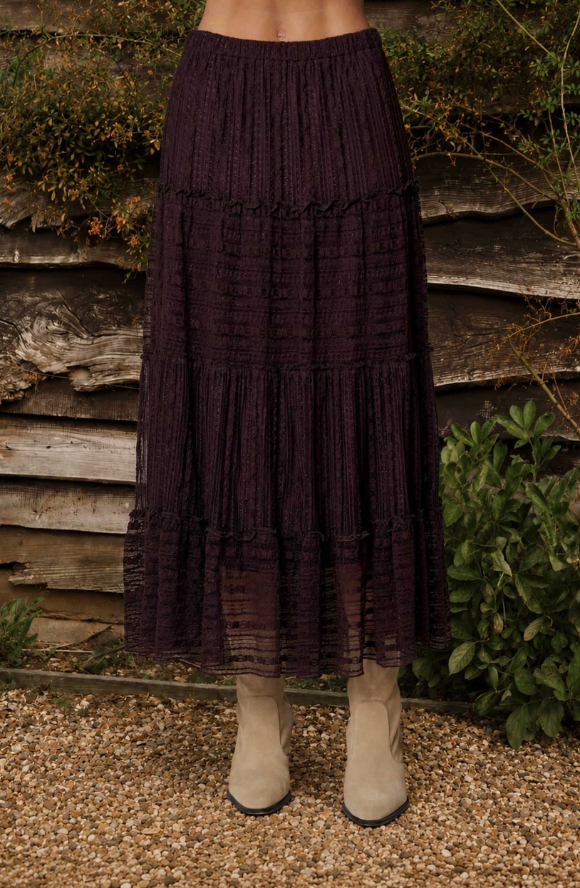 Textured Ruffle Midi Skirt