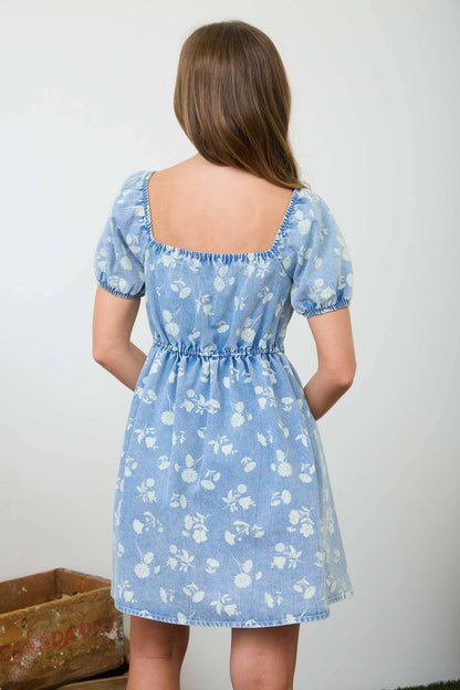 Floral Washed Denim Mini Dress