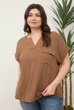 Plus Sprit Neck Back Button Short Sleeve Top