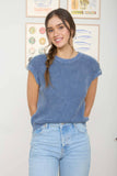 Acid Washed Sleeve Back Button Knit Top