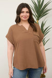 Plus Sprit Neck Back Button Short Sleeve Top