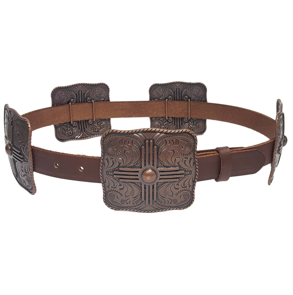 Genuine Leather w. Western Buckle-Size Zia Concho Belt