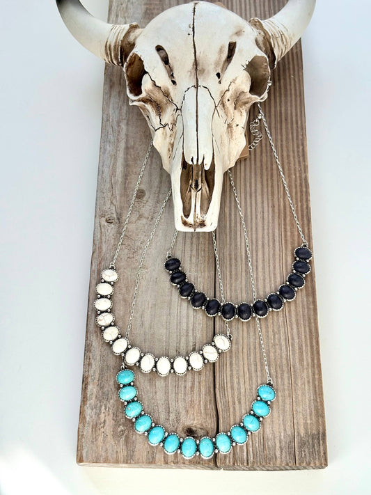 Western Style Turquoise Stone Bar Pendant Chain Necklace