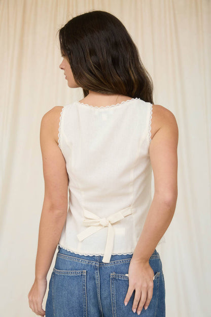 Scallop Lace Trim Button Down Vest Top