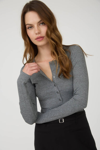 Ribbed Long Sleeve Henley Knit Top