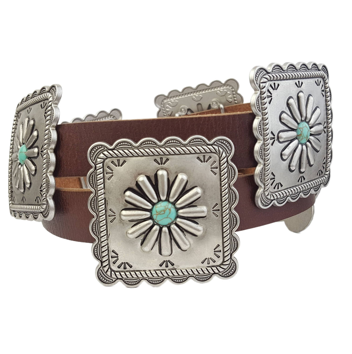 Western Concho Belt in Genuine Cowhide Leather