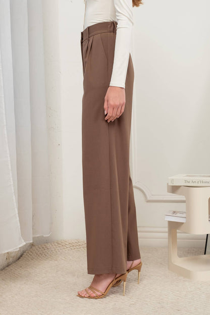 High Waist Pleated Wide Leg Dress Pants