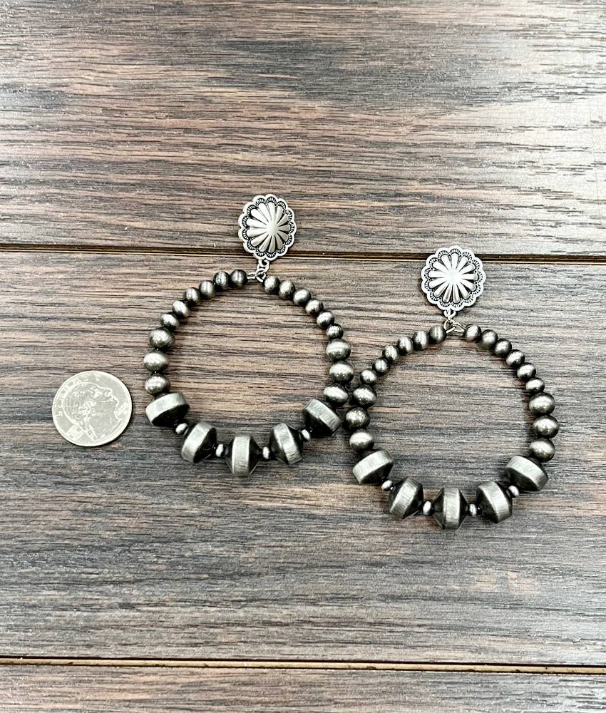 3.5" Graduated Western Bead Hoop Post Earrings