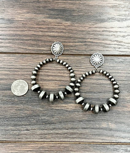 3.5" Graduated Western Bead Hoop Post Earrings