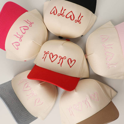 Sweet Hearts and Bows Embroidery Two-Tone Trucker Hat