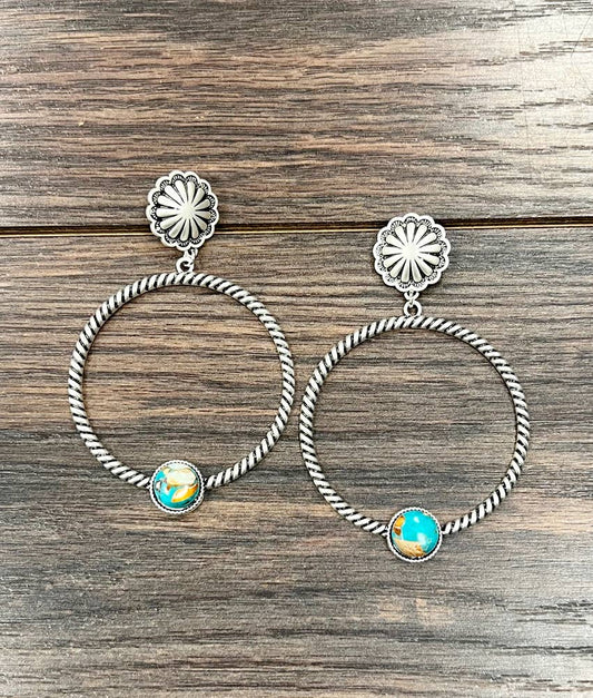 Gemstone Hoop Post Earrings