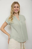 Plus Ladder Lace Trim Split Neck Short Sleeve Top