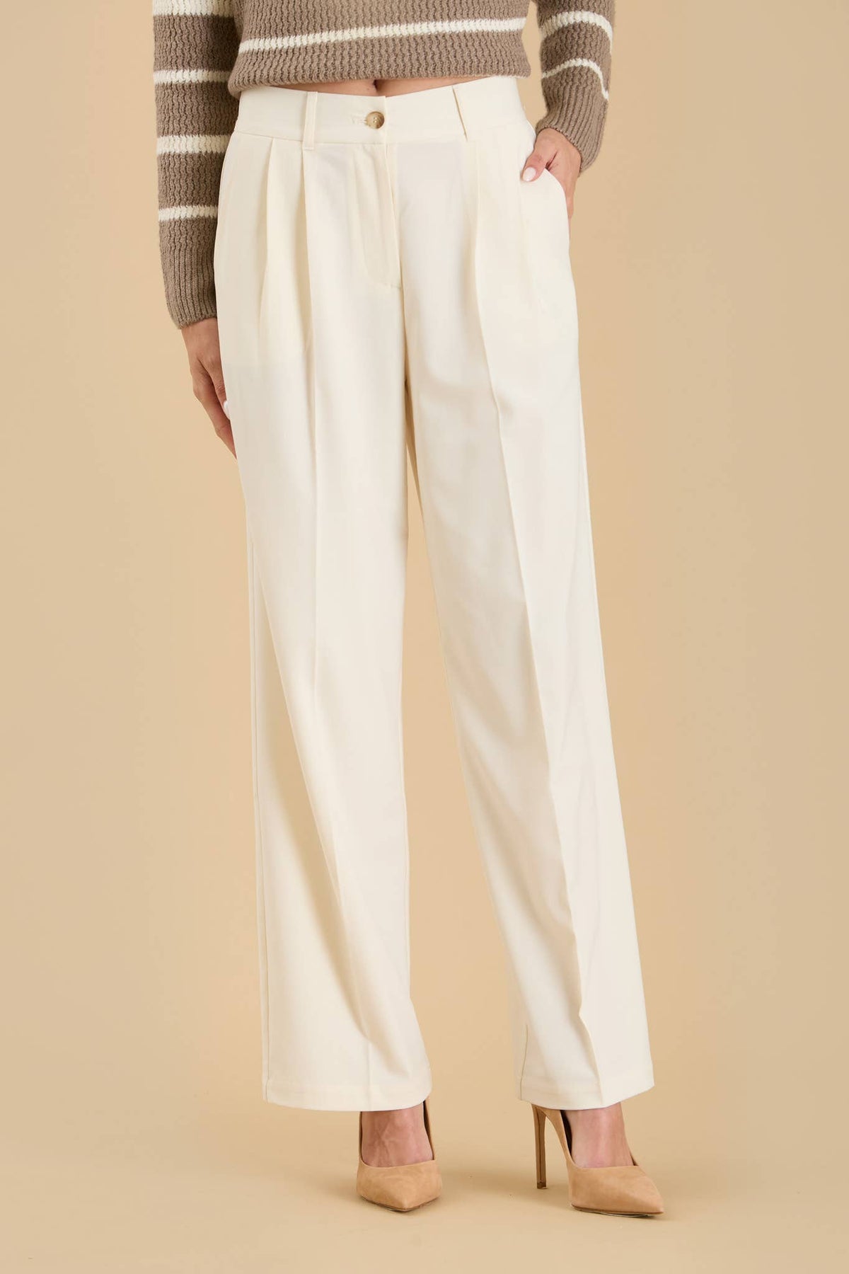 High Waist Pleated Wide Leg Dress Pants