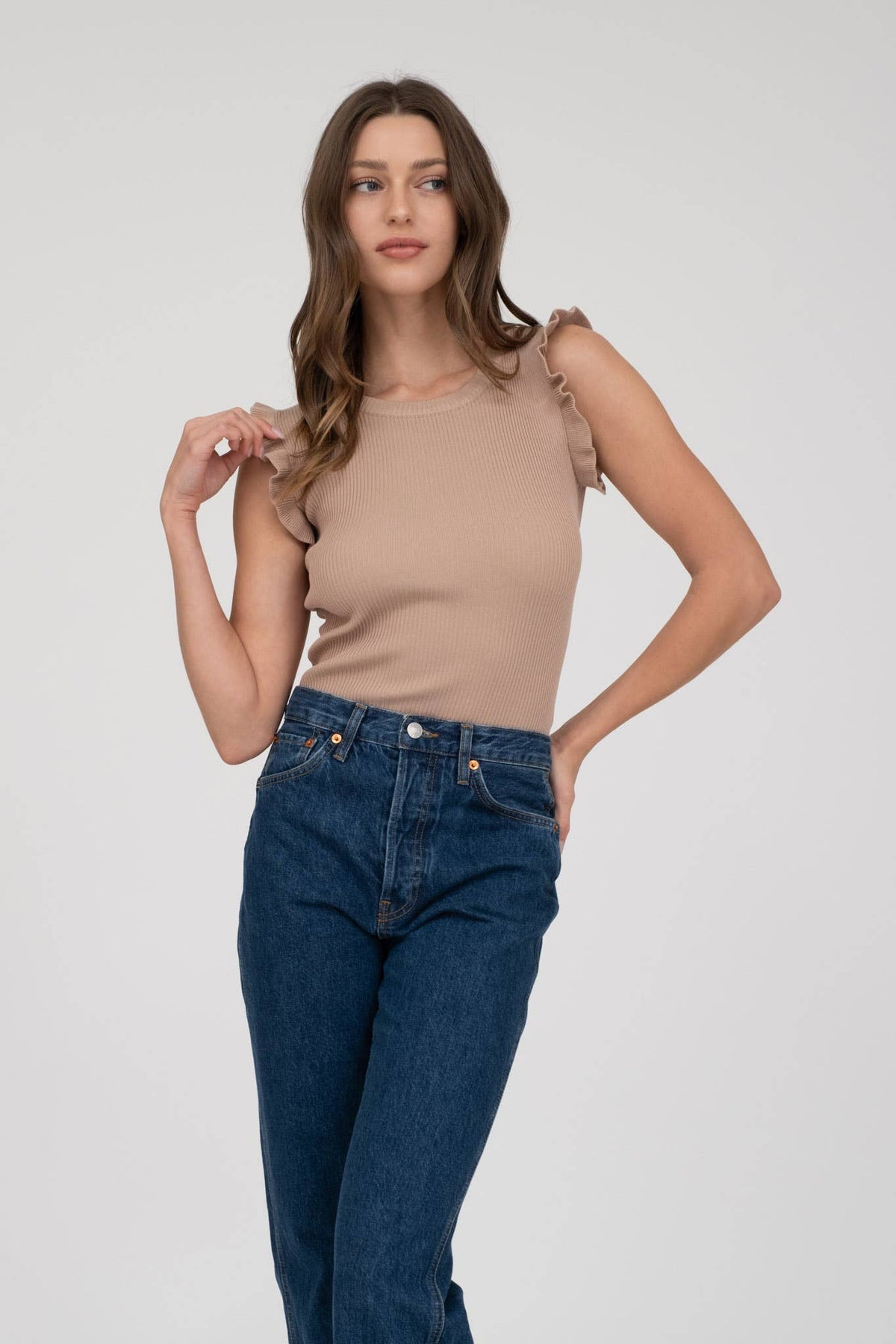 Ruffle Sleeveless Knit Top