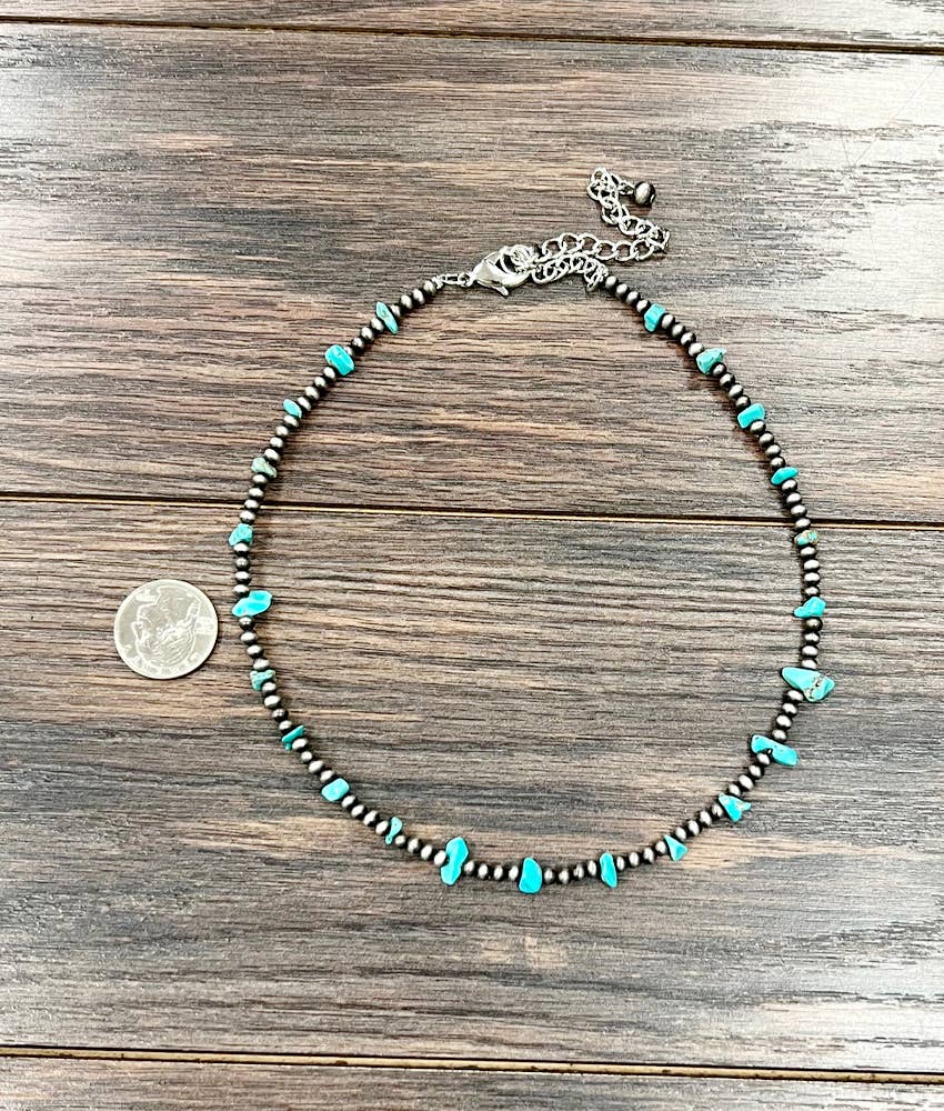16" 4mm Western Bead, Turquoise Necklace