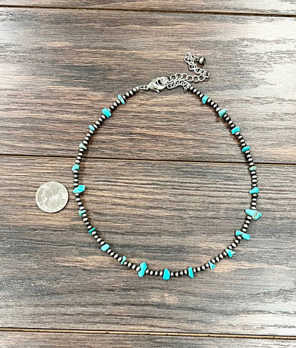 16" 4mm Western Bead, Turquoise Necklace