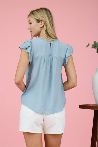 Lace Ruffle Sleeve Blouse