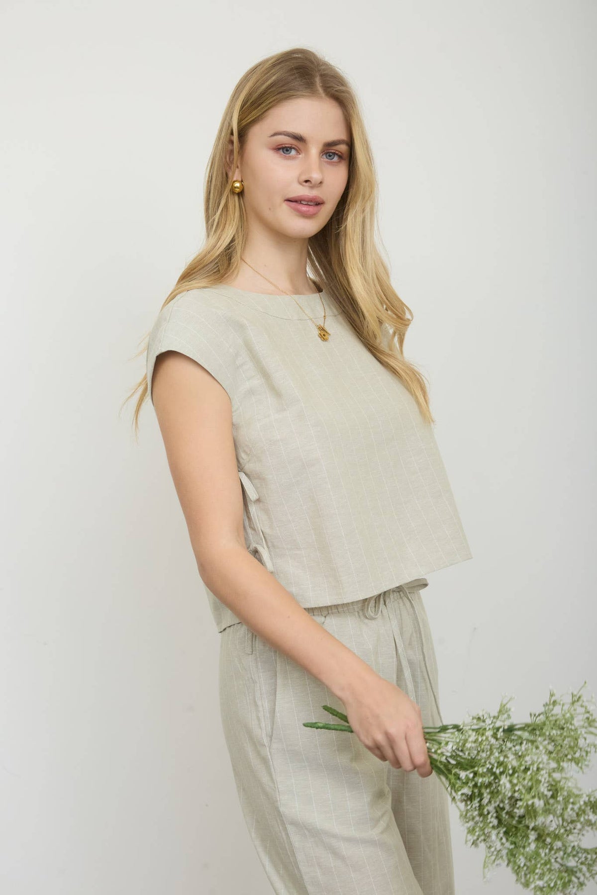 Stripe Linen Short Sleeve Top