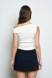 Asymmetric Boat Neck Fitted Knit Top