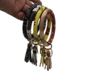 Brown Cowhide Bangle Bracelet Keyring With Tassel