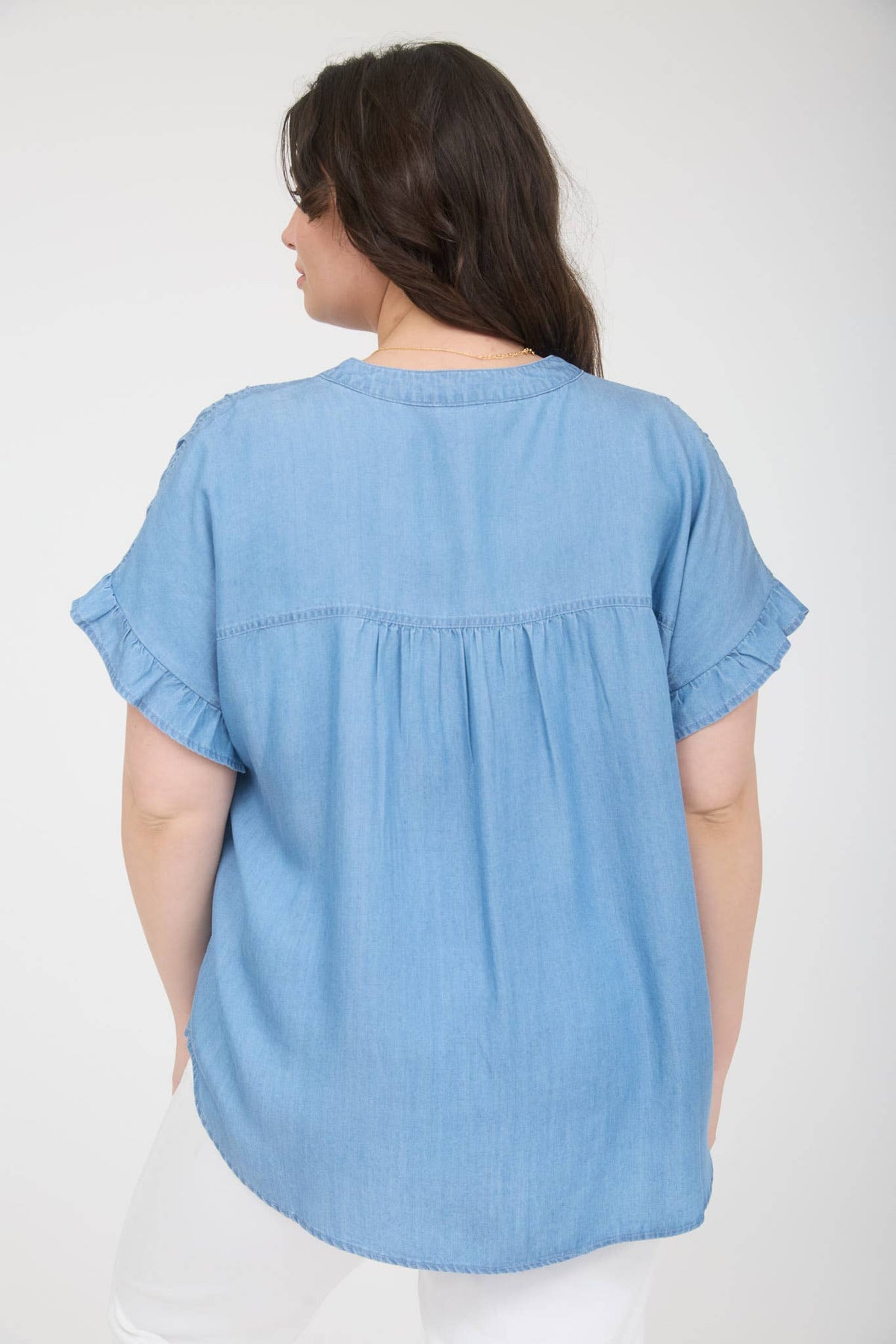 Plus Chambray Yoke Button Down Top