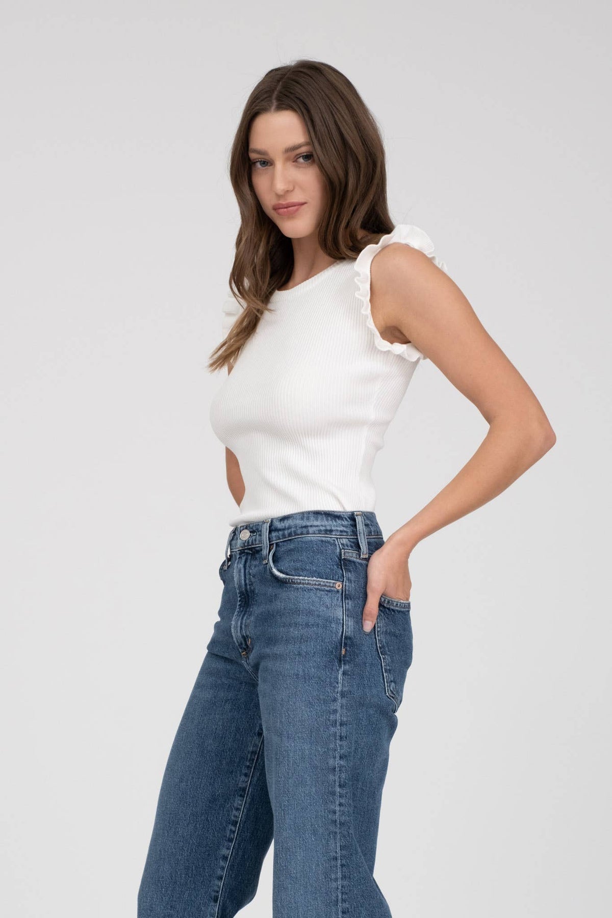 Ruffle Sleeveless Knit Top