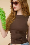 Boat Neck Sleeveless Ruched Knit Top