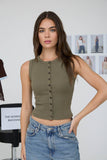 Sleeveless Button Down Knit Top