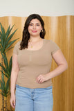 Plus Snap Button Henley Ribbed Knit Top