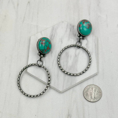 Silver Metal Circle Stone Earrings