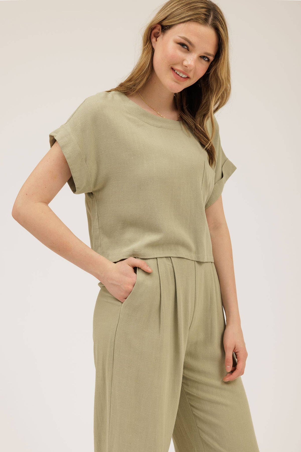 Linen Short Sleeve Boxy Top