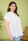 Plus Ladder Lace Trim Split Neck Short Sleeve Top
