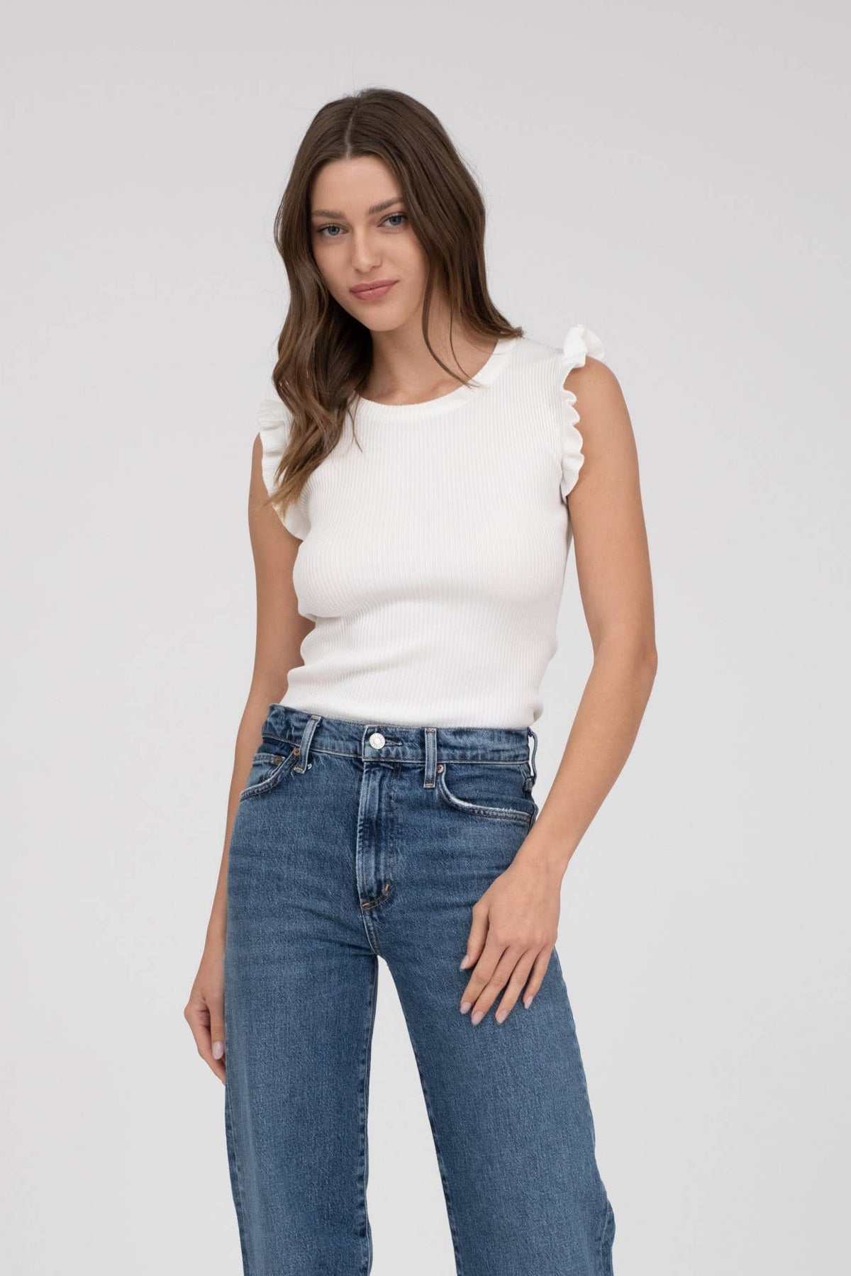 Ruffle Sleeveless Knit Top