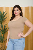 Plus Snap Button Henley Ribbed Knit Top