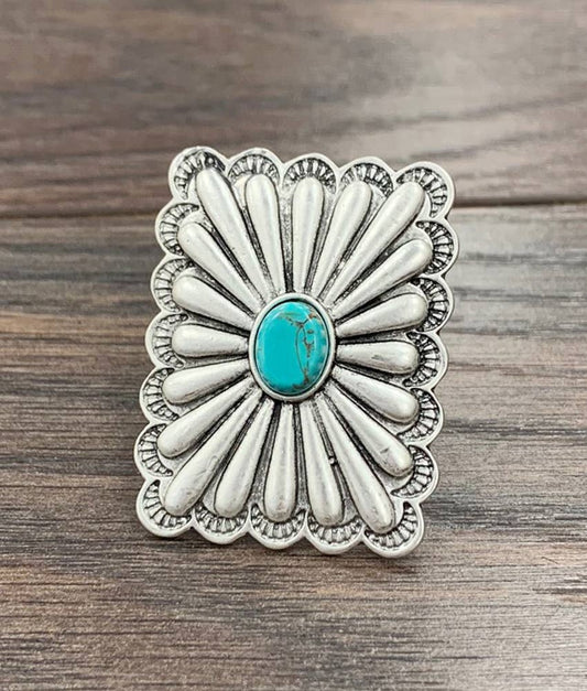Concho Turquoise, Brass Adjustable Ring