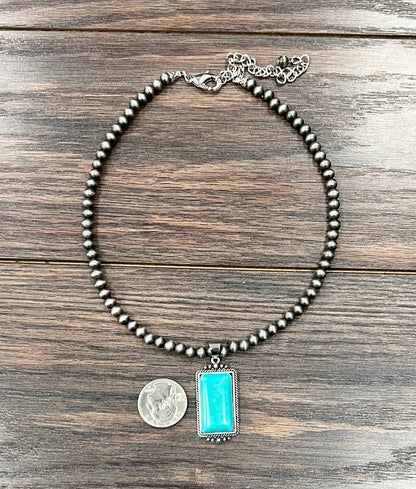 16" Beaded Turquoise Necklace