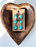 3 Tier Western Style Turquoise Stone Post Drop Earrings