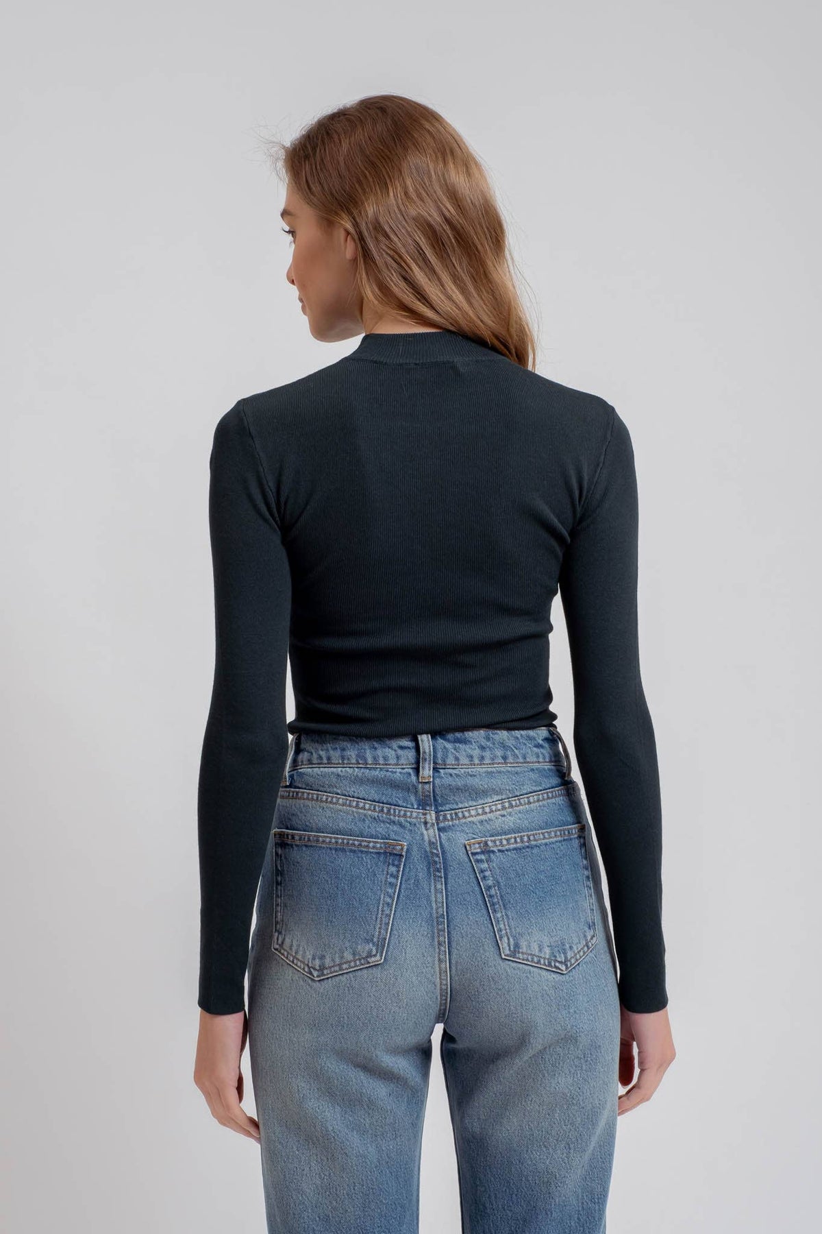 Mock Neck Long Sleeve Sweater Knit Top