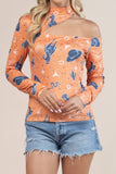 Western Cowboy Print Cut Off Mock Neck Top