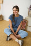 Acid Washed Sleeve Back Button Knit Top