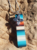 Zia Charm on Teal Serape Print Necklace