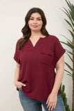 Plus Sprit Neck Back Button Short Sleeve Top