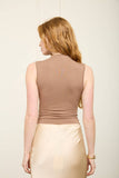 Mock Neck Ruched Shoulder Sleeveless Top