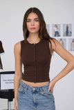 Sleeveless Button Down Knit Top