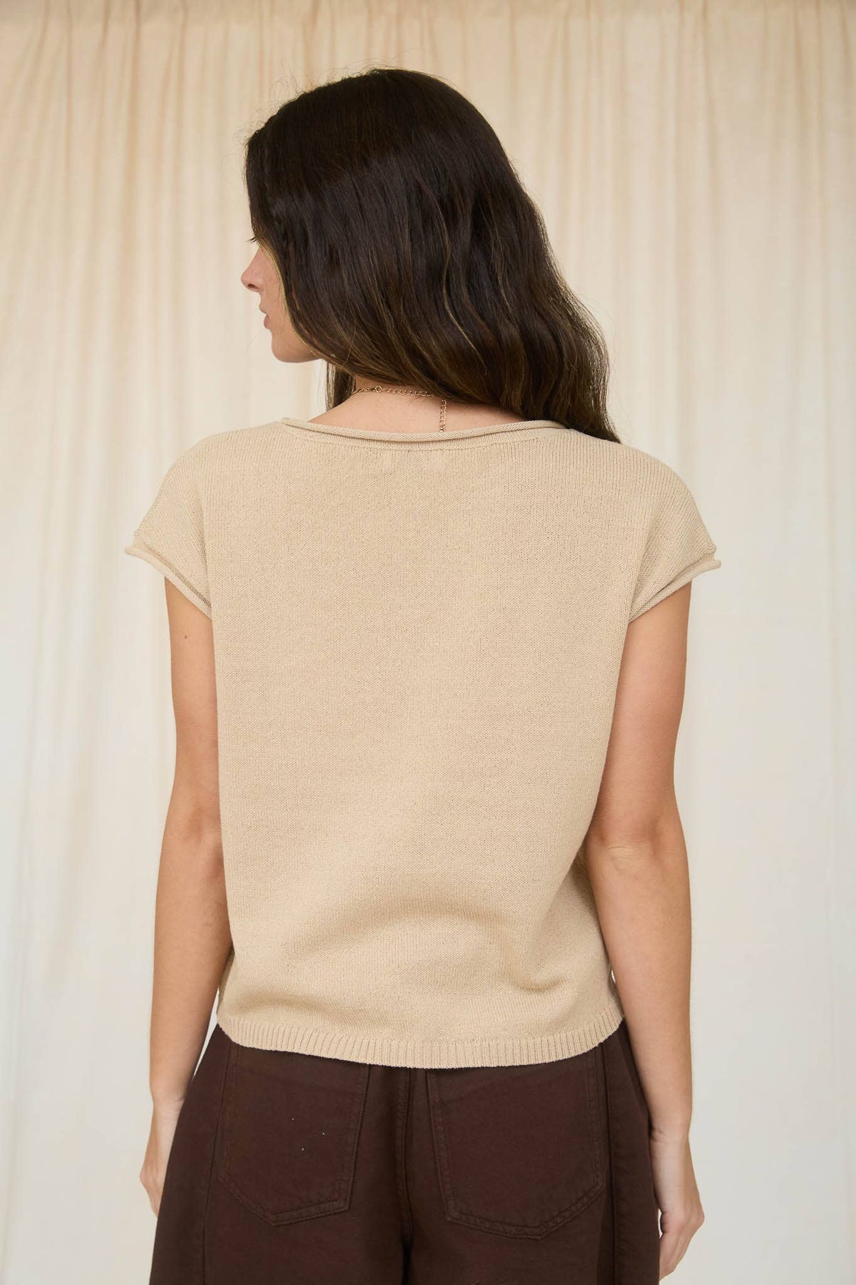 Raw Edge Drop Shoulder Solid Knit