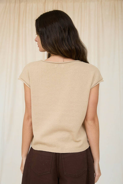 Raw Edge Drop Shoulder Solid Knit