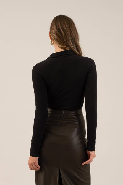 Solid Collared Long Sleeve Bodysuit