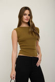 Asymmetric Boat Neck Fitted Knit Top