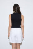 Mock Neck Ruched Shoulder Sleeveless Top